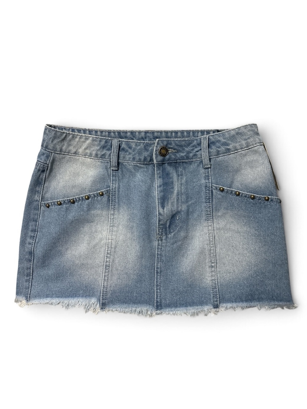 Women's Light Blue Denim Mini Skirt with Stud Details